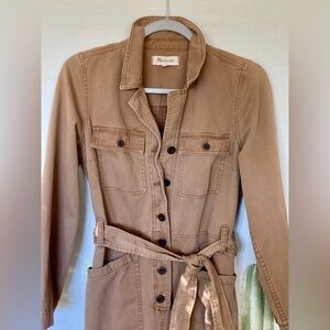 Madewell Tan Canvas Button-Up Jumpsuit with Belt